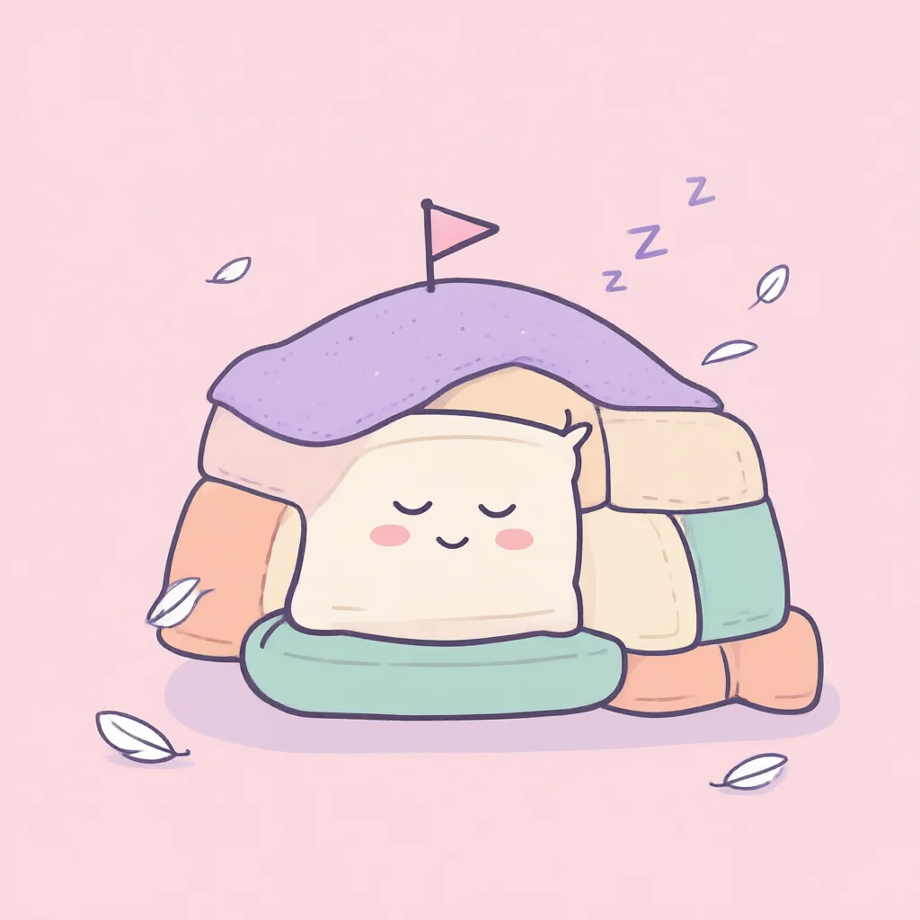 A pillow fort with a little flag